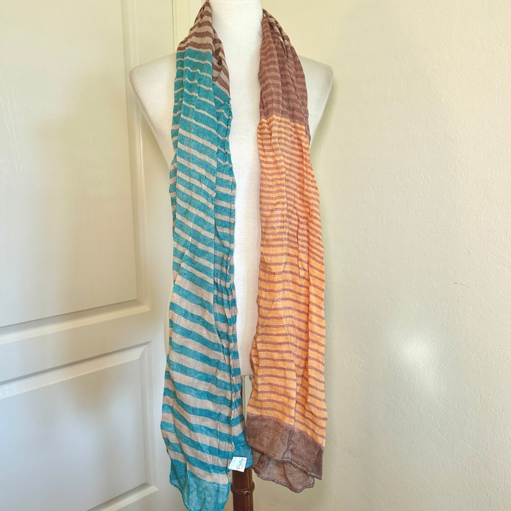 Pretty Rebellious Teal and Orange Striped Scarf